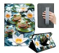 HGGJFLYX Case for Kindle Paperwhite 11th 2021,360 Degree Rotating Multi-Angle Viewing Stand,Hand Strap,PU Leather Tablet Cover 6.8" for Kindle 11th 2021,Auto Sleep/Wake,Lily Pad Frogs