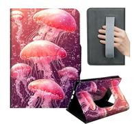 HGGJFLYX Case for Kindle Paperwhite 11th 2022,360 Degree Rotating Multi-Angle Viewing Stand,Hand Strap,PU Leather Tablet Cover 6" for Kindle 11th 2022,Auto Sleep/Wake,Pink Jellyfish Underwater