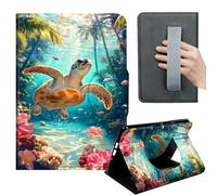HGGJFLYX Case for Kindle Paperwhite 11th 2022,360 Degree Rotating Multi-Angle Viewing Stand,Hand Strap,PU Leather Tablet Cover 6" for Kindle 11th 2022,Auto Sleep/Wake,Sea Turtle Underwater Flowers