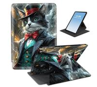HGGJFLYX Case for Kindle Paperwhite 11th Gen 2021 Tablet,360 Degree Rotating Multi-Angle Viewing Stand Fold Leather E-Book Cover 6.8" for Kindle 11th 2021,Auto Sleep/Wake,Gentleman Cat