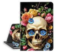 HGGJFLYX Case for Kindle Paperwhite 11th Gen 2021 Tablet, PU Leather Folio Cover with Auto Sleep/Wake, Multi-Angle Stand E-Book Protective Cover 6.8" for Kindle 11th 2021,Flower Crown Skull