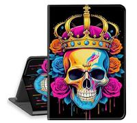 HGGJFLYX Case for Kindle Paperwhite 11th Gen 2022/2024, PU Leather Folio Cover with Auto Sleep/Wake, Multi-Angle Stand E-Book Protective Cover 6" for Kindle 11th 2022,Skull with Crown Roses