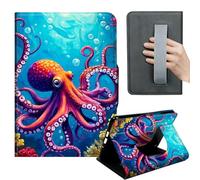 HGGJFLYX Case for Kindle Paperwhite 12th 2024,360 Degree Rotating Multi-Angle Viewing Stand,Hand Strap,PU Leather Tablet Cover for Kindle Colorsoft 7",Auto Sleep/Wake,Octopus in Colorful Ocean