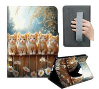 HGGJFLYX Case for Kindle Paperwhite 12th 2024,360 Degree Rotating Multi-Angle Viewing Stand,Hand Strap,PU Leather Tablet Cover for Kindle Colorsoft 7",Auto Sleep/Wake,Five Cats Fence Daisies
