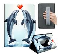 HGGJFLYX Case for Kindle Scribe 10.2 2022/2024,360 Degree Rotating Multi-Angle Viewing Stand,Hand Strap,PU Leather Tablet Cover 10.2" for Kindle Scribe,Auto Sleep/Wake,Dolphins with Love Heart