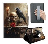 HGGJFLYX Case for Kindle Scribe 10.2 2022/2024,360 Degree Rotating Multi-Angle Viewing Stand,Hand Strap,PU Leather Tablet Cover 10.2" for Kindle Scribe,Auto Sleep/Wake,Candlestick Crow Skull