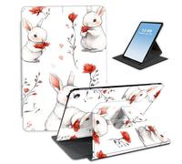 HGGJFLYX Case for Kindle Scribe 10.2 Inch 2022/2024 Tablet,360 Degree Rotating Multi-Angle Viewing Stand Fold Leather E-Book Cover 10.2" Kindle Scribe,Auto Sleep/Wake,White Bunny Red Poppies