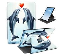 HGGJFLYX Case for Kindle Scribe 10.2 Inch 2022/2024 Tablet,360 Degree Rotating Multi-Angle Viewing Stand Fold Leather E-Book Cover 10.2" Kindle Scribe,Auto Sleep/Wake,Dolphins with Love Heart