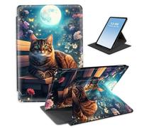 HGGJFLYX Case for Kindle Scribe 10.2 Inch 2022/2024 Tablet,360 Degree Rotating Multi-Angle Viewing Stand Fold Leather E-Book Cover 10.2" Kindle Scribe,Auto Sleep/Wake,Moonlit Cat in Garden