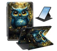 HGGJFLYX Case for Kindle Scribe 10.2 Inch 2022/2024 Tablet,360 Degree Rotating Multi-Angle Viewing Stand Fold Leather E-Book Cover 10.2" Kindle Scribe,Auto Sleep/Wake,Blue Owl Tree Branch