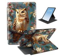 HGGJFLYX Case for Kindle Scribe 10.2 Inch 2022/2024 Tablet,360 Degree Rotating Multi-Angle Viewing Stand Fold Leather E-Book Cover 10.2" Kindle Scribe,Auto Sleep/Wake,Blossom Owl
