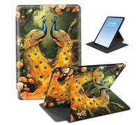 HGGJFLYX Case for Samsung Galaxy Tab A9 Plus Tablet,360 Degree Rotating Multi-Angle Viewing Stand Fold Leather Tablet Cover for Samsung Galaxy Tab A9+,Auto Sleep/Wake,Peacocks Orange Roses Forest