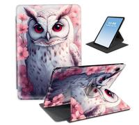 HGGJFLYX Case for Samsung Galaxy Tab A9 Plus Tablet,360 Degree Rotating Multi-Angle Viewing Stand Fold Leather Tablet Cover 10.9" for Samsung Galaxy Tab A9+,Auto Sleep/Wake,Owl Among Pink Flowers