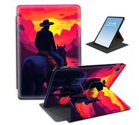 HGGJFLYX Case for Samsung Galaxy Tab A9 Plus Tablet,360 Degree Rotating Multi-Angle Viewing Stand Fold Leather Tablet Cover 10.9" for Samsung Galaxy Tab A9+,Auto Sleep/Wake,Cowboy on Horse at Sunset