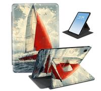 HGGJFLYX Case for Samsung Galaxy Tab A9 Plus Tablet,360 Degree Rotating Multi-Angle Viewing Stand Leather Tablet Cover 10.9" for Samsung Galaxy Tab A9+,Auto Sleep/Wake,Red Sailboat Ocean