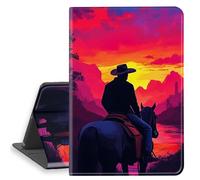 HGGJFLYX Case for Samsung Galaxy Tab A9 Plus Tablet, PU Leather Folio Cover with Auto Sleep/Wake, Multi-Angle Stand Tablet Protective Cover 10.9" for Galaxy Tab A9+,Cowboy on Horse at Sunset