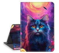 HGGJFLYX Case for Samsung Galaxy Tab A9 Plus Tablet, PU Leather Folio Cover with Auto Sleep/Wake, Multi-Angle Stand Tablet Protective Cover 10.9" for Galaxy Tab A9+,Blue Cat Fantasy Flower