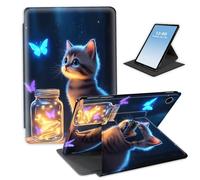 HGGJFLYX Case for Samsung Galaxy Tab A9 Tablet,360 Degree Rotating Multi-Angle Viewing Stand Fold Leather Tablet Cover 8.7" for Samsung Galaxy Tab A9,Auto Sleep/Wake,Kitten Firefly Night
