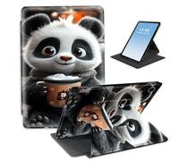 HGGJFLYX Case for Samsung Galaxy Tab A9 Tablet,360 Degree Rotating Multi-Angle Viewing Stand Fold Leather Tablet Cover 8.7" for Samsung Galaxy Tab A9,Auto Sleep/Wake,Panda Coffee Cup