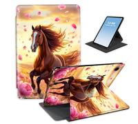 HGGJFLYX Case for Samsung Galaxy Tab A9 Tablet,360 Degree Rotating Multi-Angle Viewing Stand Fold Leather Tablet Cover 8.7" for Samsung Galaxy Tab A9,Auto Sleep/Wake,Horse in Pink Peony Field