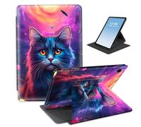 HGGJFLYX Case for Samsung Galaxy Tab A9 Tablet,360 Degree Rotating Multi-Angle Viewing Stand Fold Leather Tablet Cover 8.7" for Samsung Galaxy Tab A9,Auto Sleep/Wake,Blue Cat Fantasy Flower