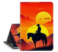 HGGJFLYX Case for Samsung Galaxy Tab A9 Tablet, PU Leather Folio Cover with Auto Sleep/Wake, Multi-Angle Stand Tablet Protective Cover 8.7" for Samsung Galaxy Tab A9,Cowboy Sunset Silhouette