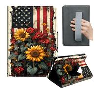 HGGJFLYX Case for Samsung Galaxy Tab S11 Ultra 14.6"(SM-X930/X936),360 Degree Rotating Multi-Angle Viewing Stand,Hand Strap,Leather Cover for Tab S11 Ultra,Auto Sleep/Wake,USA Flag Floral Fusion