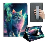 HGGJFLYX Case for Samsung Galaxy Tab S6 Lite 2022,360 Degree Rotating Multi-Angle Viewing Stand,Hand Strap,Leather Cover for Samsung Tab S6 Lite 2022,Auto Sleep/Wake,Fantasy Cat with Nature Fusion