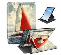 HGGJFLYX Case for Samsung Galaxy Tab S9 2023 Tablet,360 Degree Rotating Multi-Angle Viewing Stand Fold Tablet Cover for Samsung Tab S9/S9 FE/S10 FE,Auto Sleep/Wake,Red Sailboat Ocean