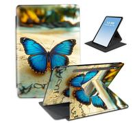 HGGJFLYX Case for Samsung Galaxy Tab S9 2023 Tablet,360 Degree Rotating Multi-Angle Viewing Stand Fold Leather Tablet Cover for Tab S9/S9 FE/S10 FE,Auto Sleep/Wake,Blue Butterfly Beach Sand