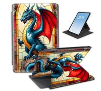 HGGJFLYX Case for Samsung Galaxy Tab S9 2023 Tablet,360 Degree Rotating Multi-Angle Viewing Stand Fold Leather Tablet Cover for Tab S9/S9 FE/S10 FE,Auto Sleep/Wake,Stained Glass Dragon