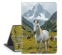 HGGJFLYX Case for Samsung Galaxy Tab S9 2023 Tablet,PU Leather Folio Cover with Auto Sleep/Wake,Multi-Angle Stand Tablet Protective Cover for Tab S9/S9 FE/S10 FE,Mountain White Horse