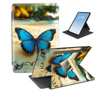 HGGJFLYX Case for Samsung Galaxy Tab S9/S10/S8 Ultra,360 Degree Rotating Multi-Angle Viewing Stand Fold Tablet Cover for Samsung Tab S9/S10/S8 Ultra,Auto Sleep/Wake,Blue Butterfly Beach Sand