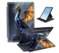 HGGJFLYX Case for Samsung Galaxy Tab S9/S10/S8 Ultra Tablet,360 Degree Rotating Multi-Angle Viewing Stand Fold Leather Tablet Cover for Tab S9/S10/S8 Ultra,Auto Sleep/Wake,Blue Gold Dragon