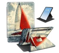 HGGJFLYX Case for Samsung Galaxy Tab S9/S10/S8 Ultra Tablet,360 Degree Rotating Multi-Angle Viewing Stand Fold Tablet Cover for Samsung Tab S9/S10/S8 Ultra,Auto Sleep/Wake,Red Sailboat Ocean