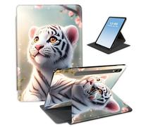 HGGJFLYX Case for Samsung Galaxy Tab S9/S10/S8 Ultra Tablet,360 Degree Rotating Multi-Angle Viewing Stand Fold Leather Tablet Cover for Tab S9/S10/S8 Ultra,Auto Sleep/Wake,Cherry Blossom White Tiger
