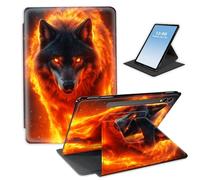 HGGJFLYX Case for Samsung Galaxy Tab S9/S10/S8 Ultra Tablet,360 Degree Rotating Multi-Angle Viewing Stand Fold Leather Tablet Cover for Tab S9/S10/S8 Ultra,Auto Sleep/Wake,Flaming Wolf Spirit