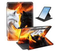 HGGJFLYX Case for Samsung Galaxy Tab S9/S9 FE/S10 Plus,360 Degree Rotating Multi-Angle Viewing Stand Fold Leather Tablet Cover for S9/S9 FE/S10 Plus,Auto Sleep/Wake,Black White Wolves in Flames