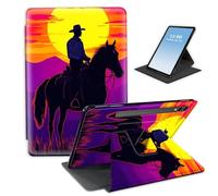 HGGJFLYX Case for Samsung Galaxy Tab S9/S9 FE/S10 Plus Tablet,360 Degree Rotating Multi-Angle Viewing Stand Fold Leather Tablet Cover for S9/S9 FE/S10 Plus,Auto Sleep/Wake,Cowboy at Sunset