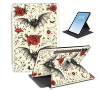 HGGJFLYX Case for Samsung Galaxy Tab S9/S9 FE/S10 Plus Tablet,360 Degree Rotating Multi-Angle Viewing Stand Fold Tablet Cover for S9/S9 FE/S10 Plus,Auto Sleep/Wake,Bat Red Rose