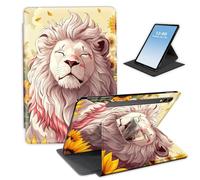 HGGJFLYX Case for Samsung Galaxy Tab S9/S9 FE/S10 Plus Tablet,360 Degree Rotating Multi-Angle Viewing Stand Fold Leather Tablet Cover for S9/S9 FE/S10 Plus,Auto Sleep/Wake,White Lion in Sunflower