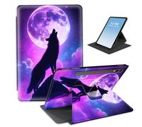 HGGJFLYX Case for Samsung Galaxy Tab S9/S9 FE/S10 Plus Tablet,360 Degree Rotating Multi-Angle Viewing Stand Fold Leather Tablet Cover for S9/S9 FE/S10 Plus,Auto Sleep/Wake,Wolf Howling at Moon