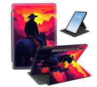 HGGJFLYX Case for Samsung Galaxy Tab S9/S9 FE/S10 Plus Tablet,360 Degree Rotating Multi-Angle Viewing Stand Fold Leather Tablet Cover for S9/S9 FE/S10 Plus,Auto Sleep/Wake,Cowboy on Horse at Sunset