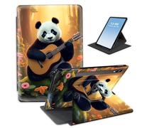 HGGJFLYX Case for Samsung Galaxy Tab S9/S9 FE/S10 Plus Tablet,360 Degree Rotating Multi-Angle Viewing Stand Fold Leather Tablet Cover for S9/S9 FE/S10 Plus,Auto Sleep/Wake,Panda Playing Guitar