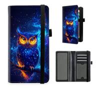 HGGJFLYX Checkbook Cover for Women and Men, PU Leather RFID Blocking Checkbook Holder Wallet Case with Elastic Strap & Multiple Card Slots, for Checks and Cards-11, Magical Owl, 7.28*3.93 inch, Modern