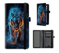 HGGJFLYX Checkbook Cover for Women and Men, PU Leather RFID Blocking Checkbook Holder Wallet Case with Elastic Strap & Multiple Card Slots-J6, Fiery Blue Tiger, 7.28*3.93 inch, Modern
