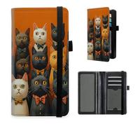 HGGJFLYX Checkbook Cover for Women and Men, PU Leather RFID Blocking Checkbook Holder Wallet Case with Elastic Strap & Multiple Card Slots, for Checks and Cards-L6, Cat Group, 7.28*3.93 inch, Modern