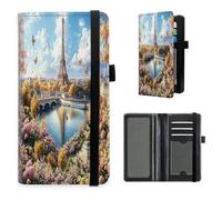 HGGJFLYX Checkbook Cover for Women and Men, PU Leather RFID Blocking Checkbook Holder Wallet Case with Elastic Strap & Multiple Card Slots-J9, Paris Eiffel Tower Garden, 7.28*3.93 inch, Modern