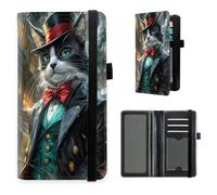 HGGJFLYX Checkbook Cover for Women and Men, PU Leather RFID Blocking Checkbook Holder Wallet Case with Elastic Strap & Multiple Card Slots, for Checks and Cards-L14, Gentleman Cat, 7.28*3.93 inch