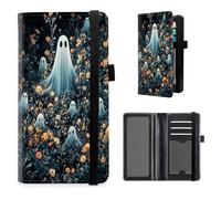 HGGJFLYX Checkbook Cover for Women and Men, PU Leather RFID Blocking Checkbook Holder Wallet Case with Elastic Strap & Multiple Card Slots-J6, Ghosts in the flower bed, 7.28*3.93 inch, Modern